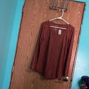 Maurices Women's Long Sleeve Lace Top - Rust